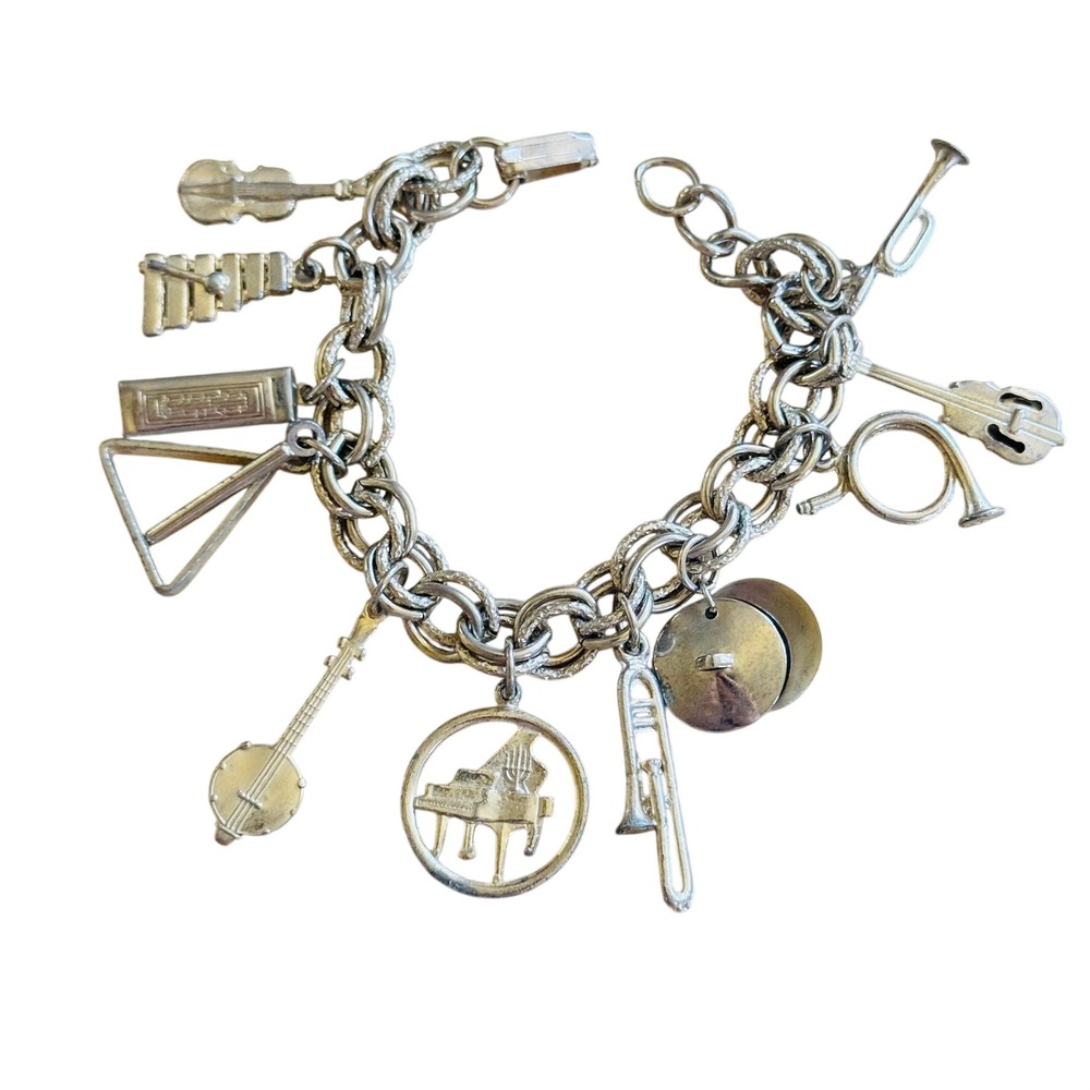 VTG Charm Bracelet Bold Musical Instruments Statement Dangle Chunky Dangle 60s